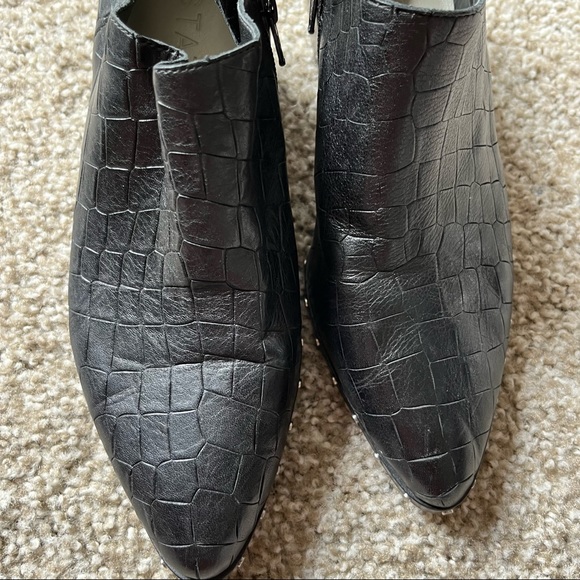 1 State Leather Croc Heeled Lizba Ankle Boots Black 8 - Picture 4 of 7